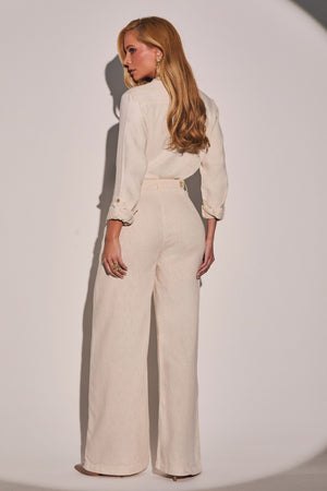 Calça Pantalona de Linho Dunas Areia
