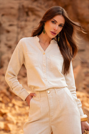 Camisa Feminina de Linho Dunas Areia