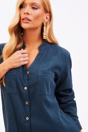 Camisa Feminina de Linho Dunas Azul Marinho