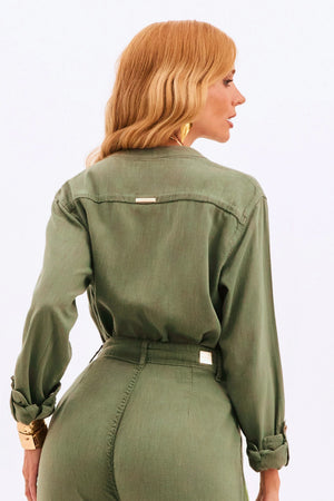 Camisa Feminina de Linho Dunas Verde Militar