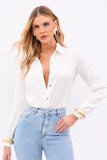 Camisa Essence de Alfaiataria em Viscose Acetinada Off White