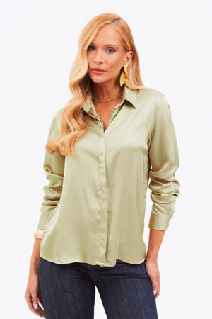 Camisa Feminina de Viscose Acetinada Essence Pistache