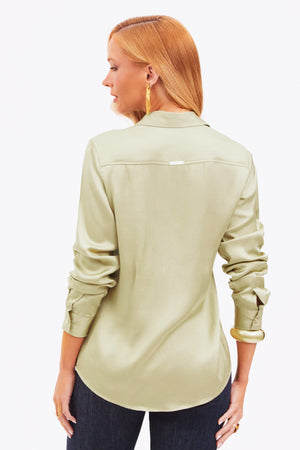 Camisa Feminina de Viscose Acetinada Essence Pistache