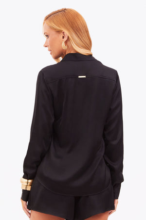 Camisa Feminina de Viscose Acetinada Essence Preta