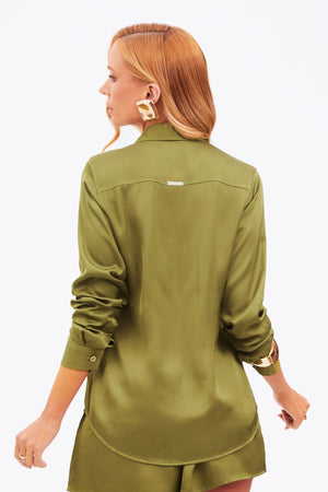 Camisa Feminina de Viscose Acetinada Essence Verde