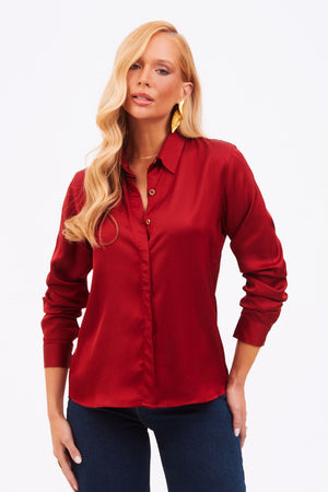 Camisa Feminina de Viscose Acetinada Essence Vermelha