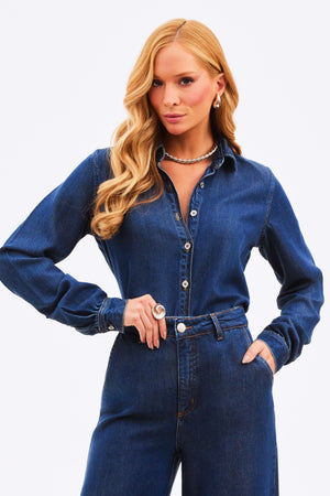 Camisa Feminina de Liocel Aura Jeans Escuro