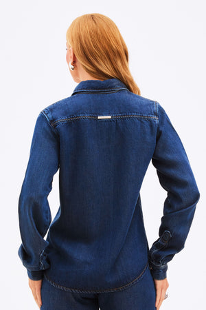 Camisa Feminina de Liocel Aura Jeans Escuro