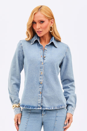Camisa Jeans Clara Feminina 100% Algodão