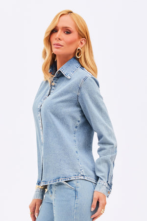 Camisa Jeans Clara Feminina 100% Algodão