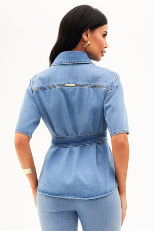 Camisa Manga Curta Jeans Claro