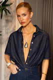 Camisa Manga Curta Jeans Escuro