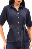 Camisa Manga Curta Jeans Escuro