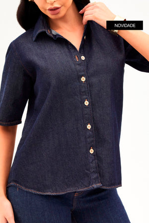 Camisa Manga Curta Jeans Escuro