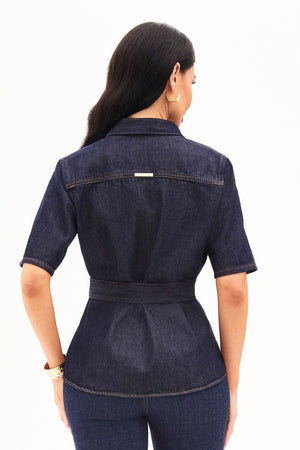 Camisa Manga Curta Jeans Escuro