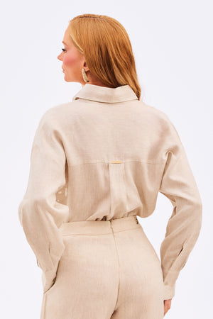 Camisa Feminina 100% Linho Slim Fit Natural