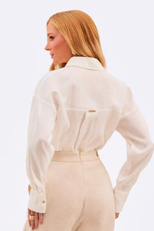 Camisa Feminina 100% Linho Slim Fit Off White