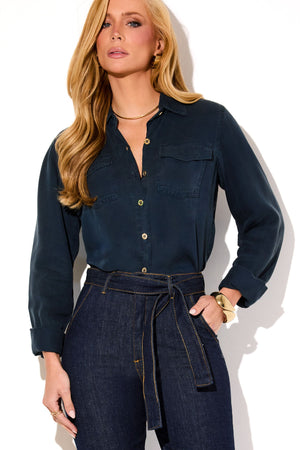 Camisa Feminina de Liocel Aura Azul Marinho