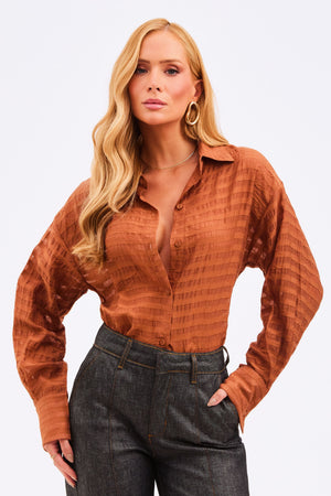 Camisa Feminina Listrada Transparente Ocre