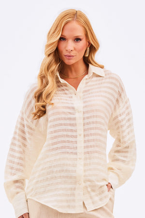 Camisa Feminina Listrada Transparente Off White