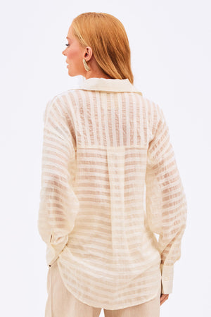Camisa Feminina Listrada Transparente Off White