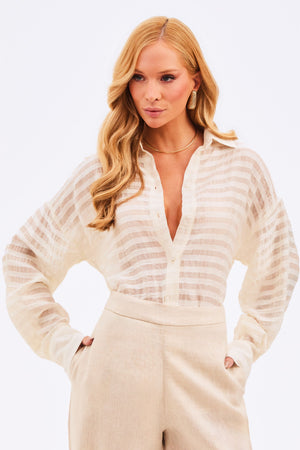 Camisa Feminina Listrada Transparente Off White