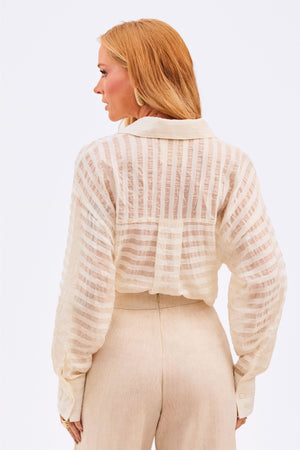 Camisa Feminina Listrada Transparente Off White