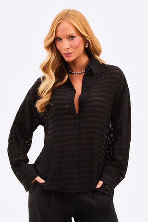 Camisa Feminina Listrada Transparente Preta