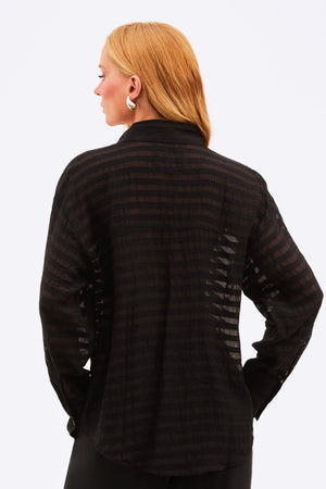 Camisa Feminina Listrada Transparente Preta