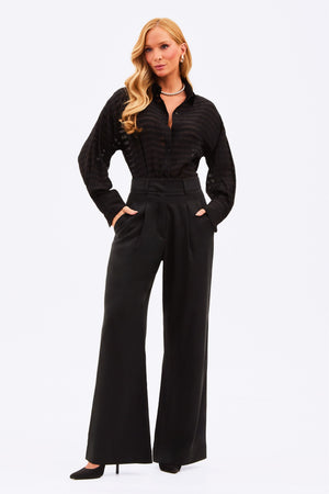 Camisa Feminina Listrada Transparente Preta