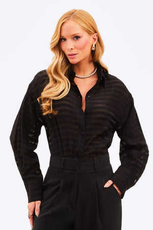 Camisa Feminina Listrada Transparente Preta