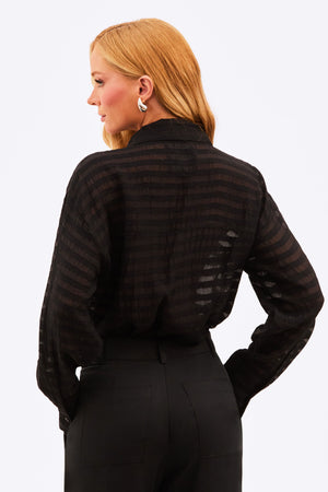 Camisa Feminina Listrada Transparente Preta