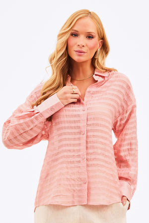 Camisa Feminina Listrada Transparente Rosa