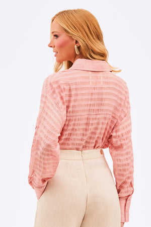 Camisa Feminina Listrada Transparente Rosa