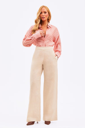 Camisa Feminina Listrada Transparente Rosa