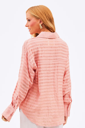Camisa Feminina Listrada Transparente Rosa