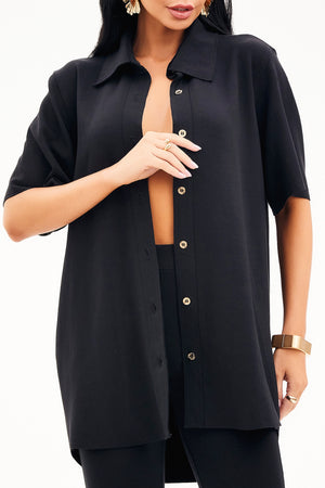 Camisa Manga Curta Comfort Office Preta