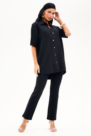 Camisa Manga Curta Comfort Office Preta