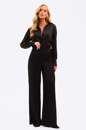 Camisa Feminina Acetinada Manga Longa Preta