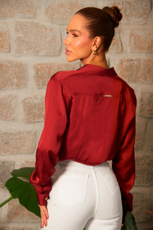 Camisa Feminina de Viscose Acetinada Essence Vermelha