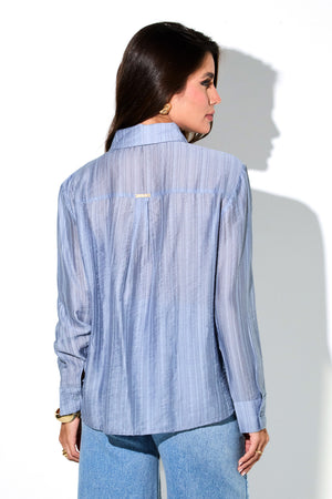 Camisa Feminina com Viscose Essence com Laço Azul