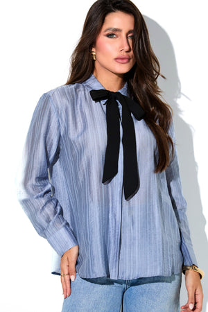 Camisa Feminina com Viscose Essence com Laço Azul