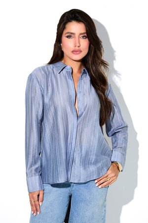 Camisa Feminina com Viscose Essence com Laço Azul