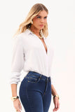 Camisa Feminina de Liocel com Botões Ocultos Branca