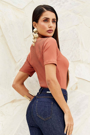 Blusa Canelada Premium Decote Canoa Terracota