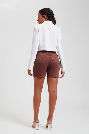 Shorts Jeans Modelador Coffee Cós Super Alto