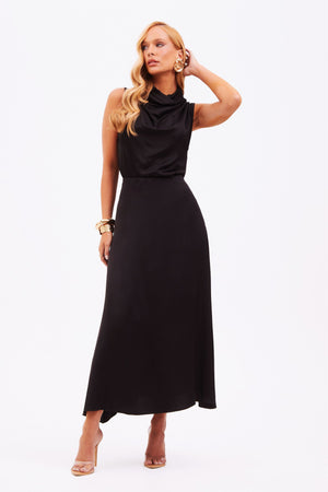 Saia Midi em Viscose Acetinada Essence Preta