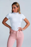 Blusa Canelada Premium Gola Alta Branca
