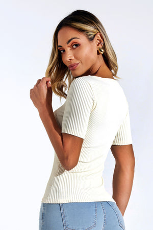 Blusa Canelada Premium Decote Canoa Off White