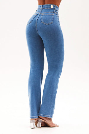 Calça Jeans Reta Clássica Cós Super Alto 99% Algodão